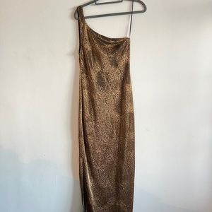 One shoulder size small dress gold black dress - vintage